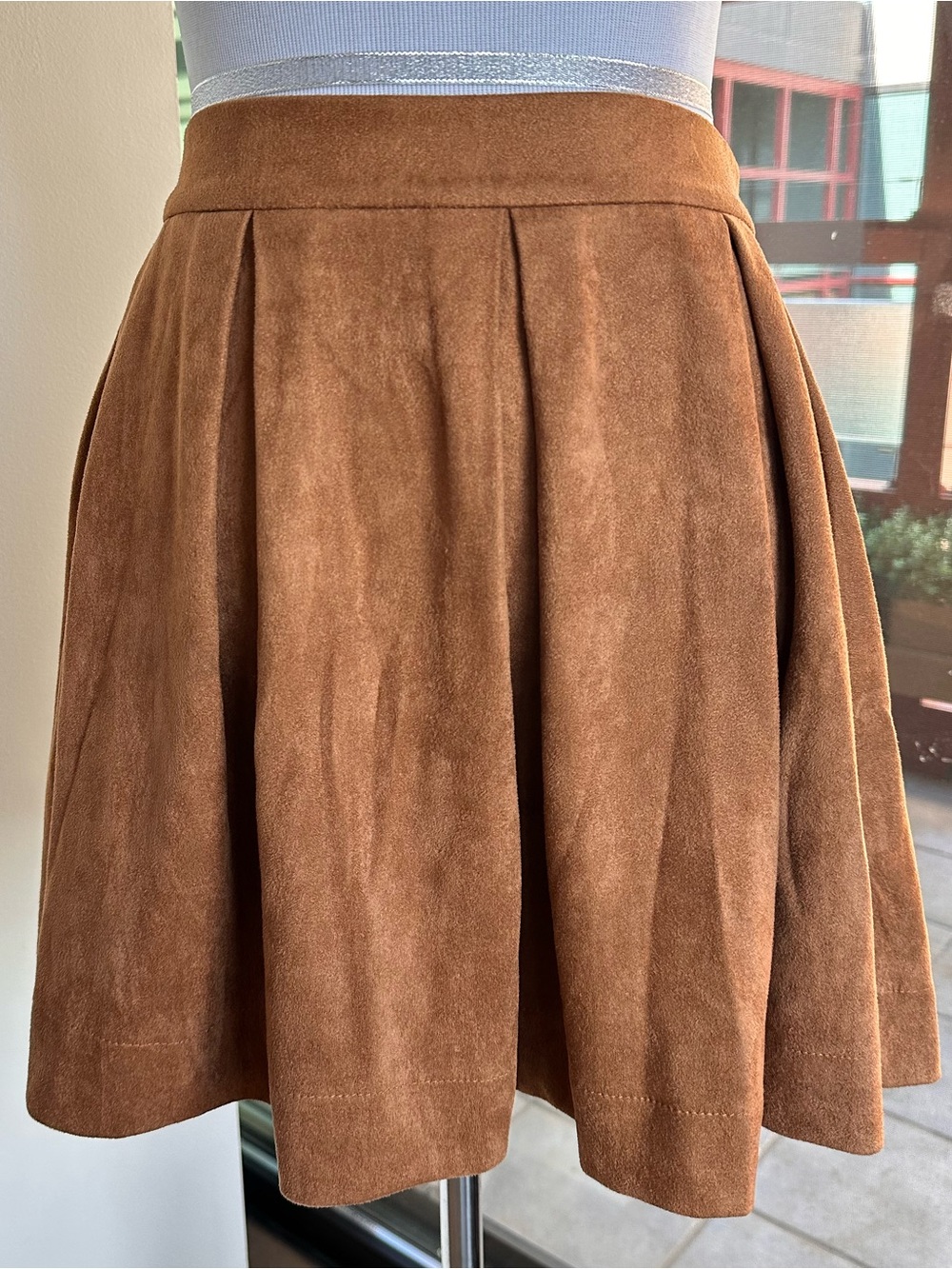 Honey Punch Brown Suede-Look Pleated Skater Skirt